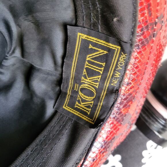 Vintage Kokin New York Red & Black Snakeskin Python Print Cowboy Hat 20' - Picture 6 of 8